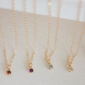 Dainty Birthstone Charm Drop Necklace in Gold